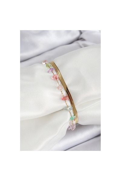 Skygo 316L Steel Gold Color Crystal Mixed Color Stone Women's Bracelet - Tj-Bb7091