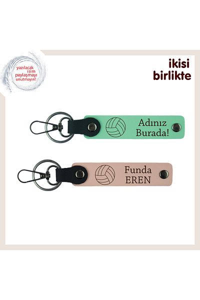 Miaju Stylish Gift for Brother Who Loves Volleyball, Your Name Can Be Written Leather Keychain Set, Light Green-Kitten Mouth