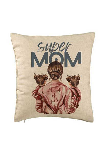 BEKZ Perna Decorativa, Model Super Mom of Girls, 40x40 cm, Bej, Husa Detasabila, Burduf