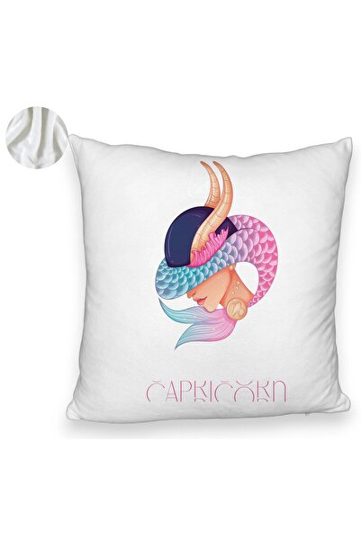BEKZ Față de pernă pufoasă, model cu semnul zodiacal Capricorn, 40x40 cm, albă
