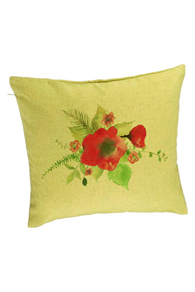 BEKZ Perna Decorativa, Model Florale Mac, 40x40 cm, Verde, Husa Detasabila, B...