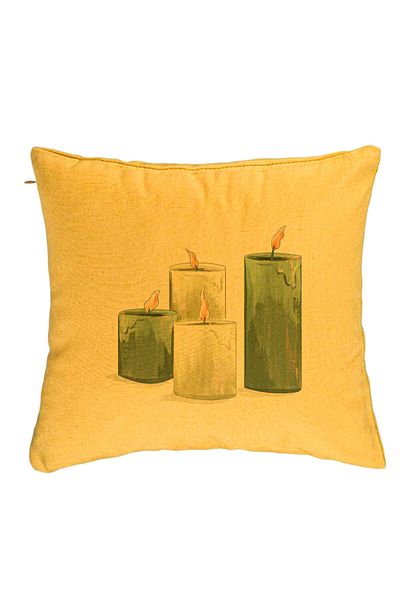 BEKZ Perna Decorativa cu tematica de Craciun, Lumanari 4, 40x40 cm, Galben, Husa Detasabila, Burduf
