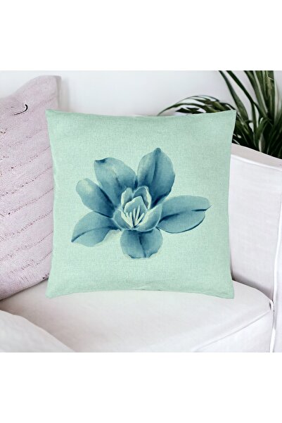 BEKZ Perna Decorativa, Model Florale Blue Flower, 40x40 cm, Verde Menta, Husa...