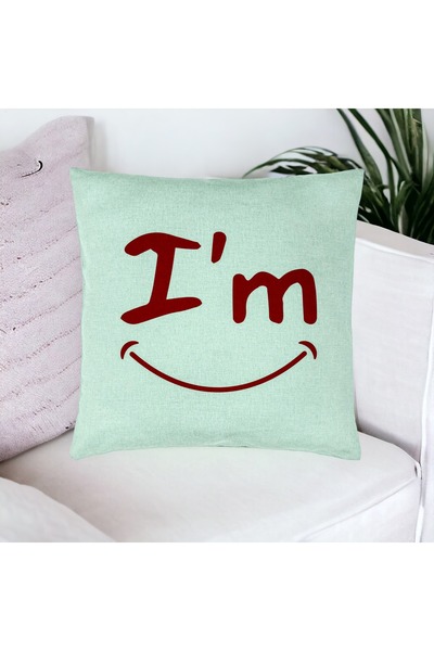 BEKZ Perna Decorativa, Model I'm Happy, 40x40 cm, Verde Menta, Husa Detasabila, Burduf