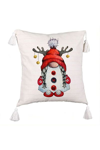 BEKZ Christmas themed fringed pillowcase, Gnome 2, 45x45 cm, Ecru, With zipper