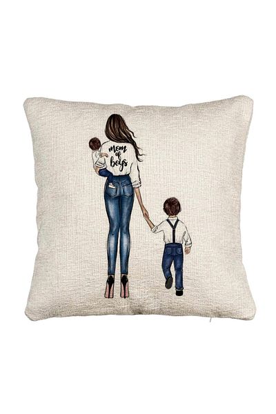 BEKZ Fata de perna Canapea, Model Mom of Boys, 40x40 cm, Cu fermoar