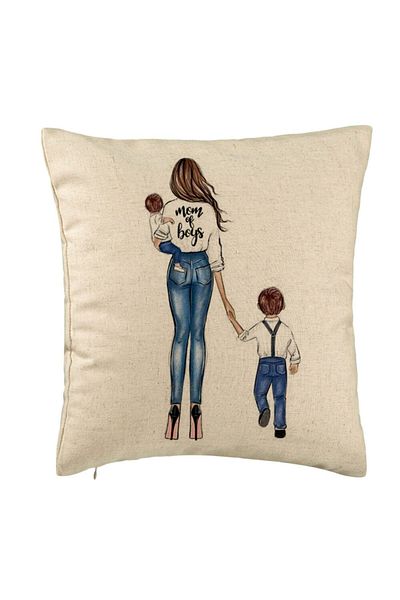 BEKZ Perna Decorativa, Model Mom of Boys, 40x40 cm, Bej, Husa Detasabila, Burduf