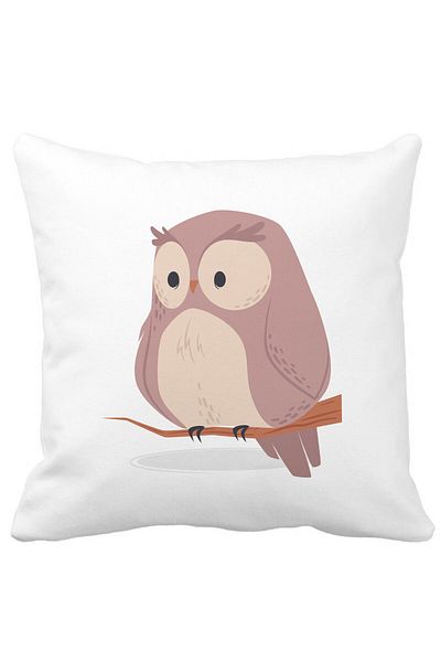 BEKZ Owl Decorative Pillow, 40x40 cm, White, Matte, Removable Cover, Bellows