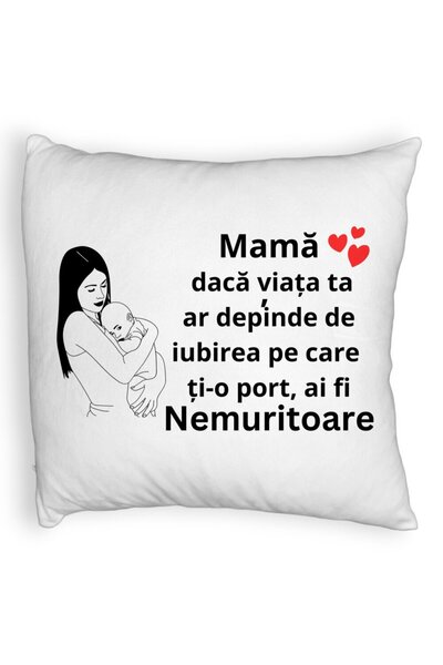 BEKZ Perna Decorativa Fluffy, Model pentru Mama 12, 40x40 cm, Alba, Husa Detasabila, Burduf