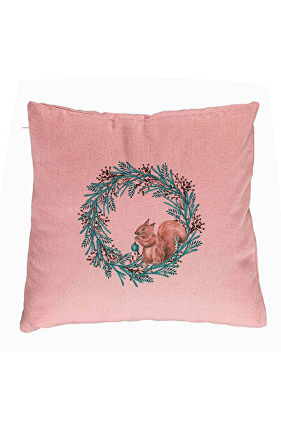 BEKZ Față de pernă cu coroană de Crăciun și veveriță, 40x40 cm, roz