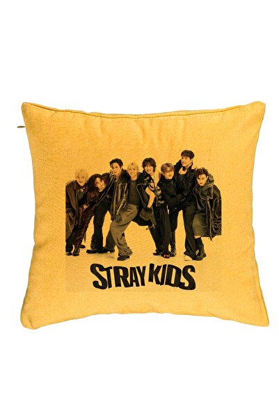 BEKZ Perna Decorativa, Stray Kids 6, 40x40 cm, Galben, Husa Detasabila, Burduf