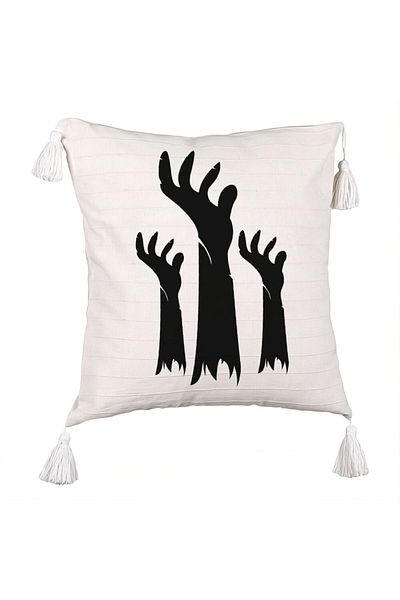 BEKZ Fringed Pillowcase with Halloween Motif 5, 45x45 cm, Ecru, With zipper