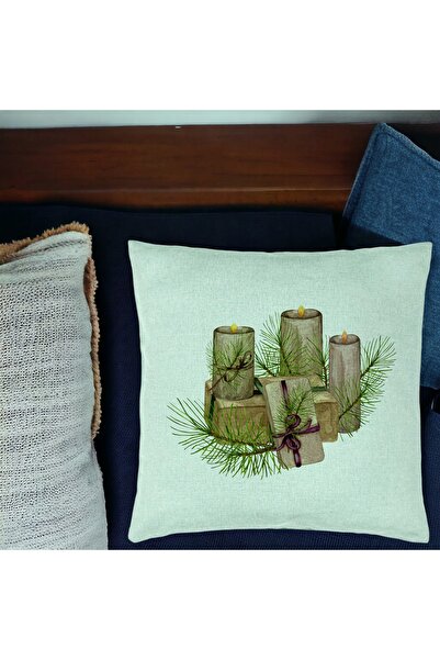 BEKZ Față de pernă cu tematică de Crăciun, lumânări, 7, 40x40 cm, verde mentă