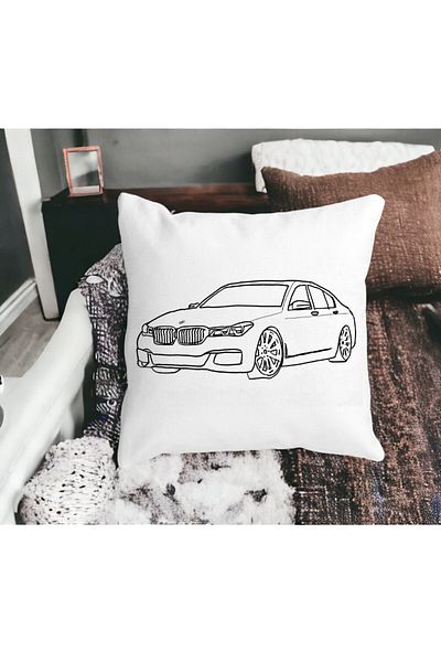 BEKZ Perna Decorativa Patrata BMW Lover, 40x40 cm, Alba, Mata, Husa Detasabila, Burduf