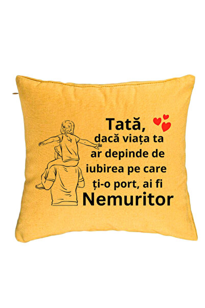 BEKZ Perna Decorativacu Text pentru Tata 8, 40x40 cm, Galben, Husa Detasabila...