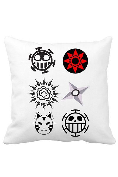 BEKZ Decorative Pillow with Naruto symbols, 40x40 cm, White, Matte, Removable Cover, Bellows