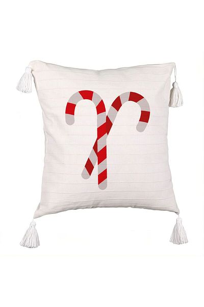 BEKZ Christmas themed decorative pillow with fringes, Lollipops, 45x45 cm, Ecru, with zipper