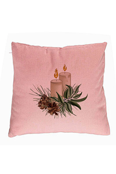 BEKZ Декоративна възглавница с коледна тематика, свещи, 8, 40x40 см, розова, ...
