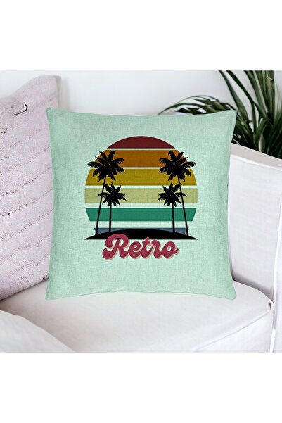 BEKZ Decorative Pillow, Retro Pattern, 40x40 cm, Mint Green, Removable Cover, Bellows