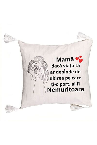 BEKZ Fringed Pillowcase, Pattern for Mom 4, 45x45 cm, Ecru, With zipper