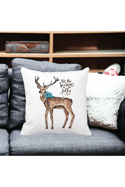 BEKZ Christmas Pillowcase Reindeer And Text, 3, 40x40 Cm, White, Matte