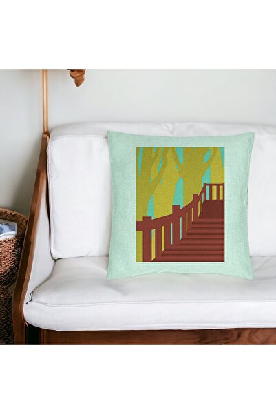 BEKZ Față de pernă, model artistic cu poduri, 40x40 cm, verde mentă