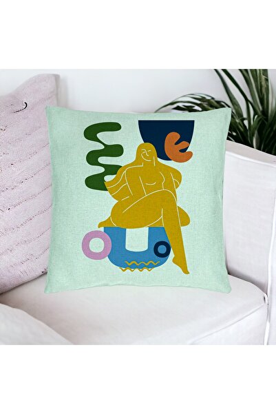 BEKZ Perna Decorativa, Model Abstracta 3, 40x40 cm, Verde Menta, Husa Detasab...