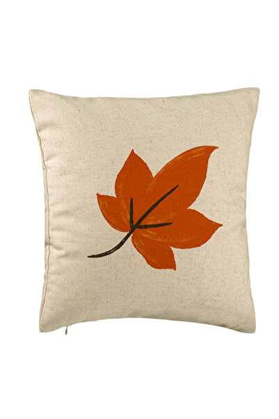 BEKZ Perna Decorativa Frunza de Toamna, 40x40 cm, Bej, Husa Detasabila, Burduf