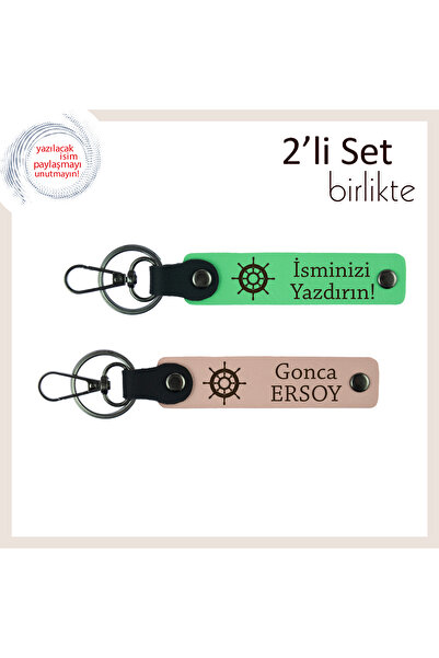 Asortishey Ship Rudder Icon Leather Keychain Set, Pistachio Green-Kitten Mout...