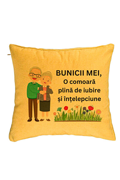 BEKZ Perna Decorativa pentru Bunici 4, 40x40 cm, Galben, Husa Detasabila, Burduf