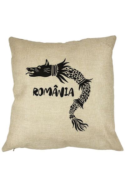 BEKZ Perna Decorativa Patrata Lup Dacic Romania, 40x40 cm, Husa Detasabila, Burduf