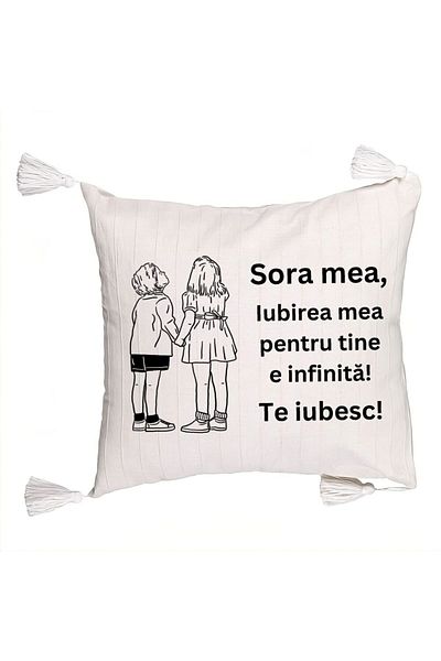 BEKZ Decorative Pillow with Fringes My Sister 18, 45x45 cm, With zipper