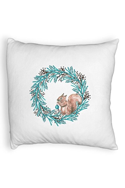 BEKZ Perna Decorativa Fluffy Coronita de Craciun si Veverita, 40x40 cm, Alba, Husa Detasabila, Burduf