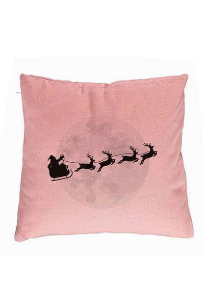 BEKZ Perna Decorativa de Craciun Reni la Sanie, 40x40 cm, Roz, Husa Detasabil...