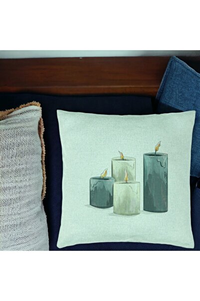 BEKZ Декоративна възглавница с коледна тематика, 4 свещи, 40x40 см, ментово з...