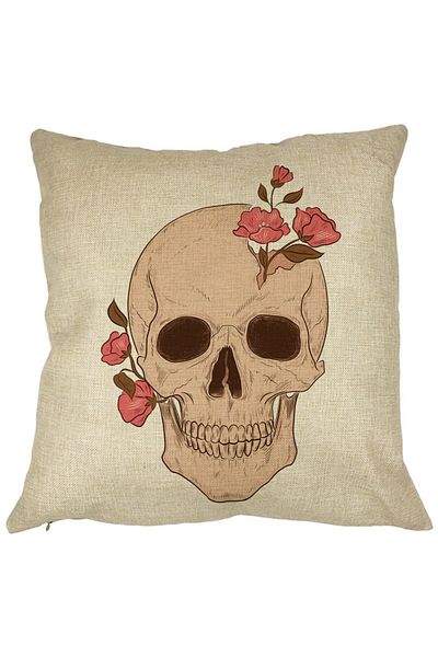 BEKZ Perna Decorativa Patrata Skull Rose Art, 40x40 cm, Husa Detasabila, Burduf