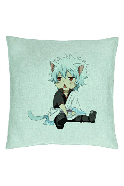 BEKZ Perna Decorativa cu Gintama Gin Cat, 40x40 cm, Verde Menta, Husa Detasab...