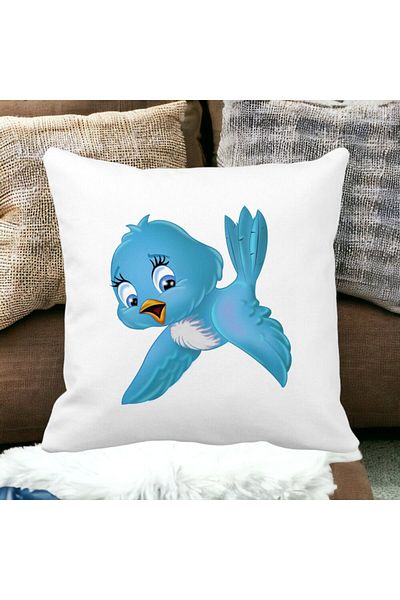 BEKZ Perna Decorativa Patrata TweetTweet, 40x40 cm, Alba, Mata, Husa Detasabila, Burduf