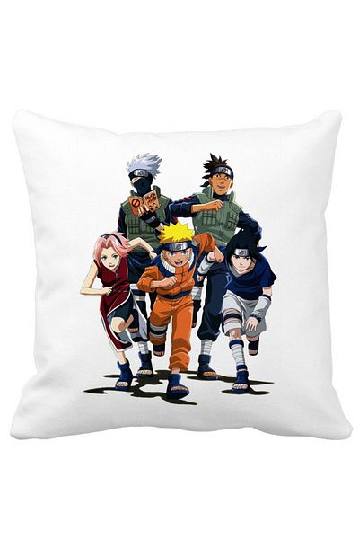 BEKZ Perna Decorativa cu Naruto team, 40x40 cm, Alba, Mata, Husa Detasabila, Burduf