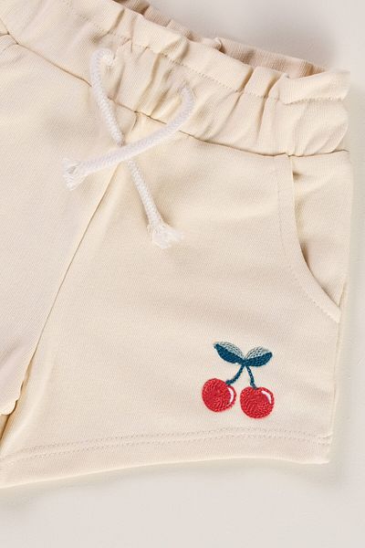 Bondberro Cherry Embroidered Basic Girl's Shorts 100% Cotton