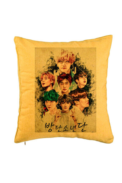 BEKZ Perna Decorativa BTS Army, 40x40 cm, Galben, Husa Detasabila, Burduf