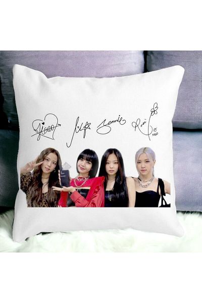 BEKZ Square Pillowcase Blackpink K-pop Signatures, 40x40 Cm, White, Matte