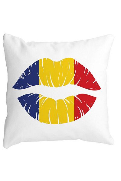 BEKZ Perna Decorativa Patrata Romanian Kiss, 40x40 cm, Alba, Mata, Husa Detasabila, Burduf
