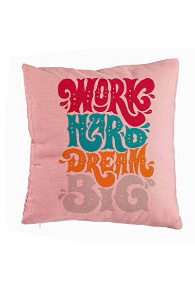 BEKZ Perna Decorativa, Model Work Hard Dream Big, 40x40 cm, Roz, Husa Detasab...