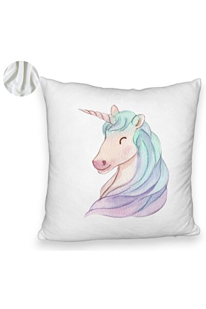 BEKZ Perna Decorativa Fluffy, Model Unicorns, 40x40 cm, Alba, Husa Detasabila, Burduf