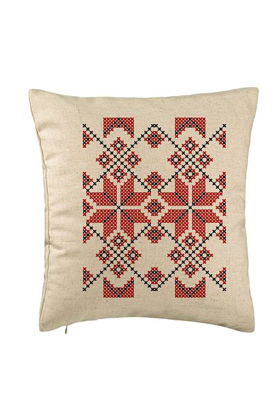 BEKZ Perna Decorativa, Model cu Motive Romanesti, 40x40 cm, Bej, Husa Detasabila, Burduf