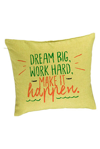 BEKZ Față de pernă, model Dream Big Work Hard Make It Happen, 40x40 cm, verde
