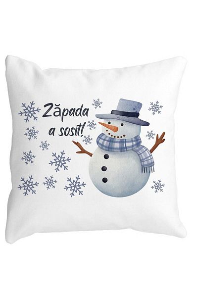 BEKZ Christmas Decorative Pillow Snowman and Text 2, 40x40 cm, White, Matte, Removable Cover, Bellows