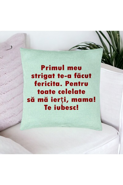 BEKZ Față de pernă, model Mama I Love You 2, 40x40 cm, verde mentă