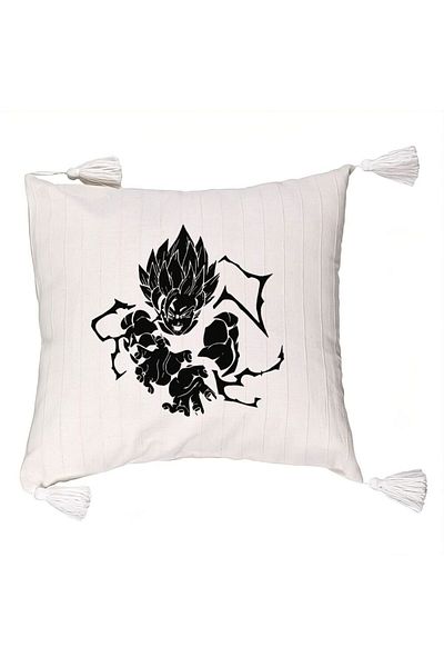 BEKZ Dragonball Goku Black Fringed Pillowcase, 45x45 cm, Ecru, With zipper